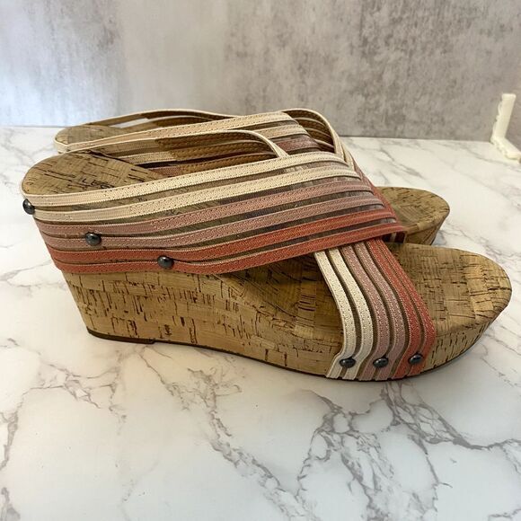 Lucky Brand Wedge Sandals Women Sz 10M Pink Cork Platform Summer - Picture 7 of 14